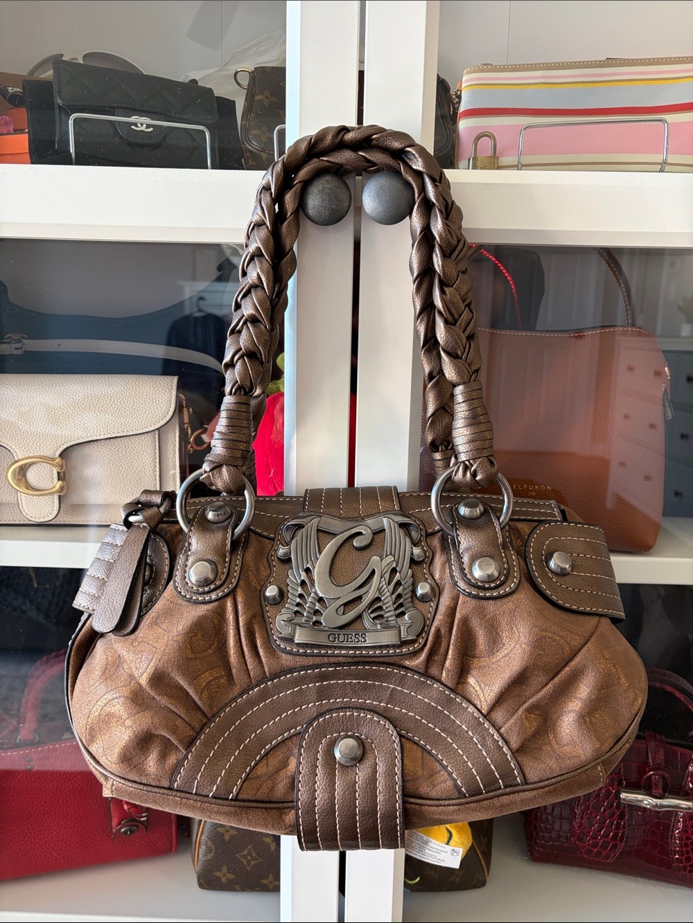 Vintage GUESS Shoulder Bag with Braided Straps Brown